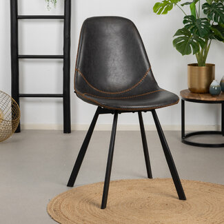 Industriële eetkamerstoel Logan antraciet eco-leer