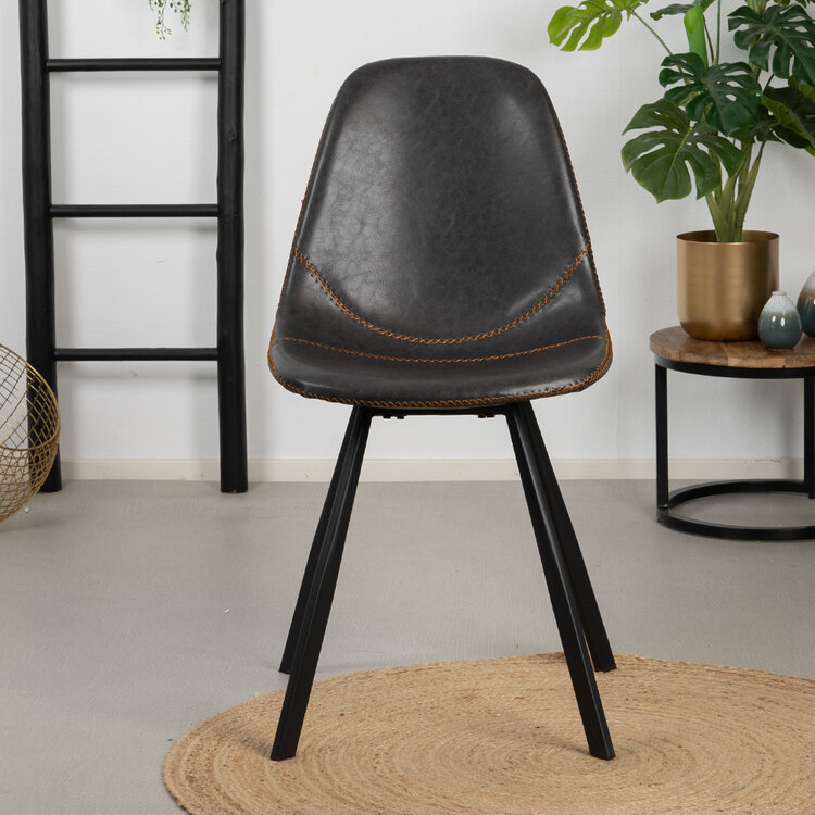 Industriële eetkamerstoel Logan antraciet eco-leer