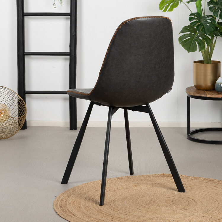 Industriële eetkamerstoel Logan antraciet eco-leer