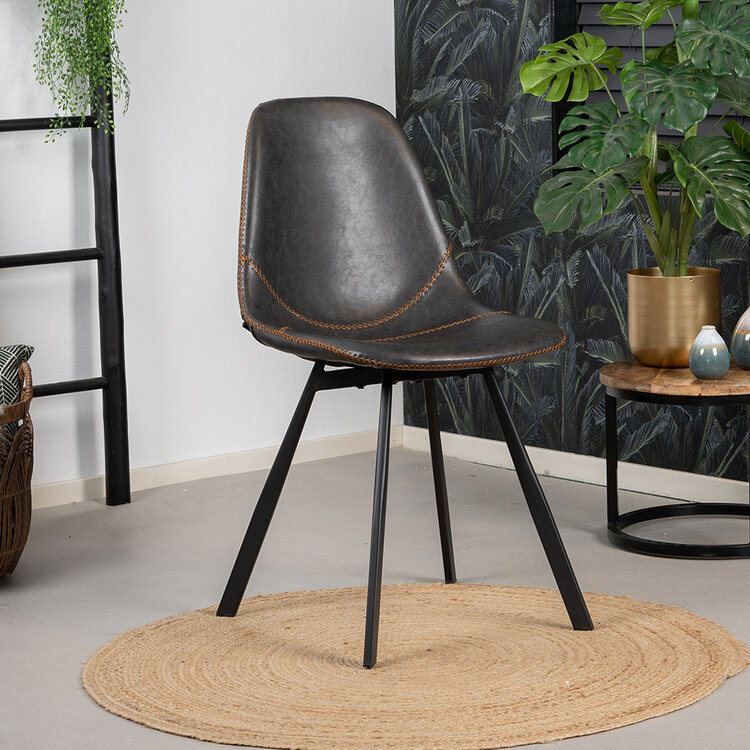 Industriële eetkamerstoel Logan antraciet eco-leer