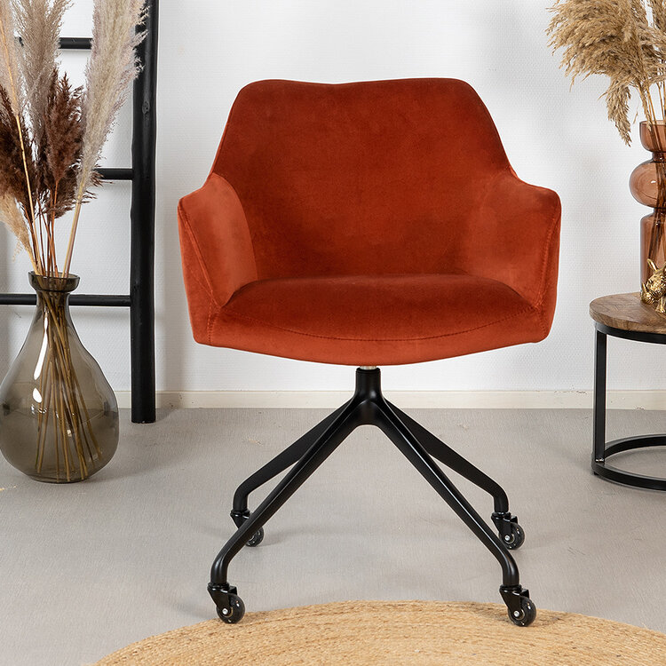 Eetkamerstoel met wieltjes Quinn koper velvet
