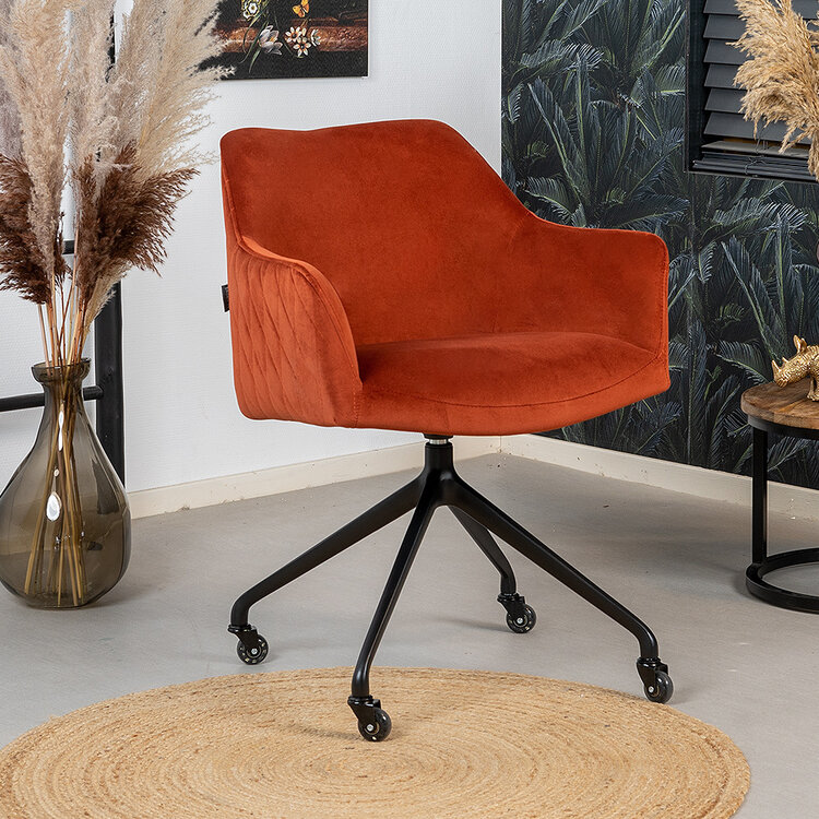 Eetkamerstoel met wieltjes Quinn koper velvet