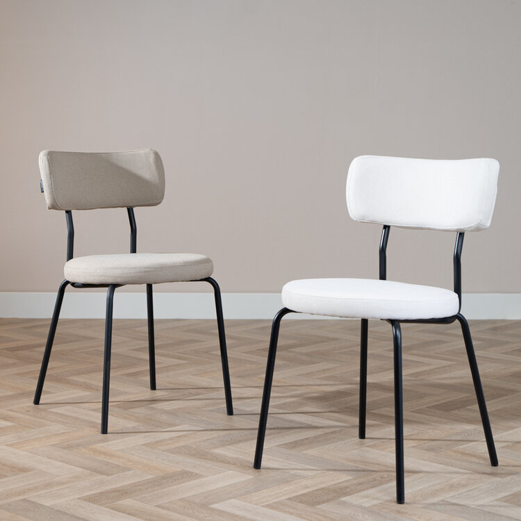 Scandinavische eetkamerstoel Lyon off white gerecyclede stof stapelbaar