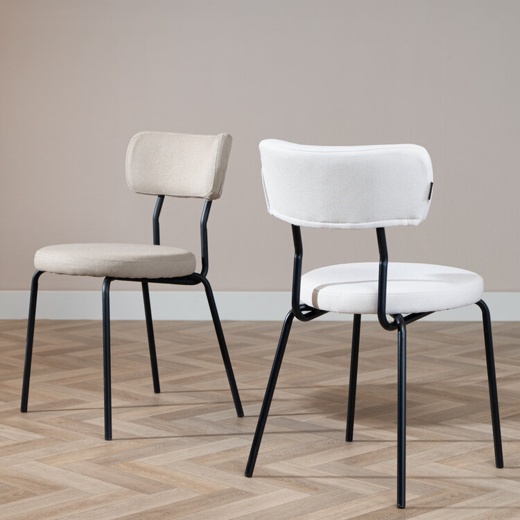 Scandinavische eetkamerstoel Lyon off white gerecyclede stof stapelbaar