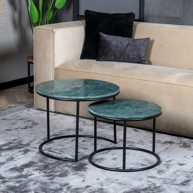 Marmeren salontafel set Mia groen (2 stuks)