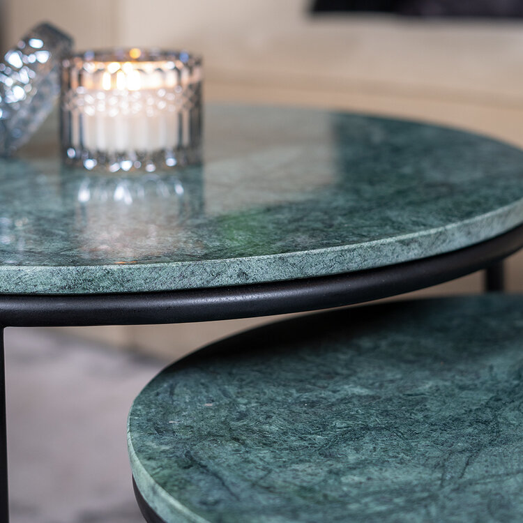 Marmeren salontafel set Mia groen (2 stuks)