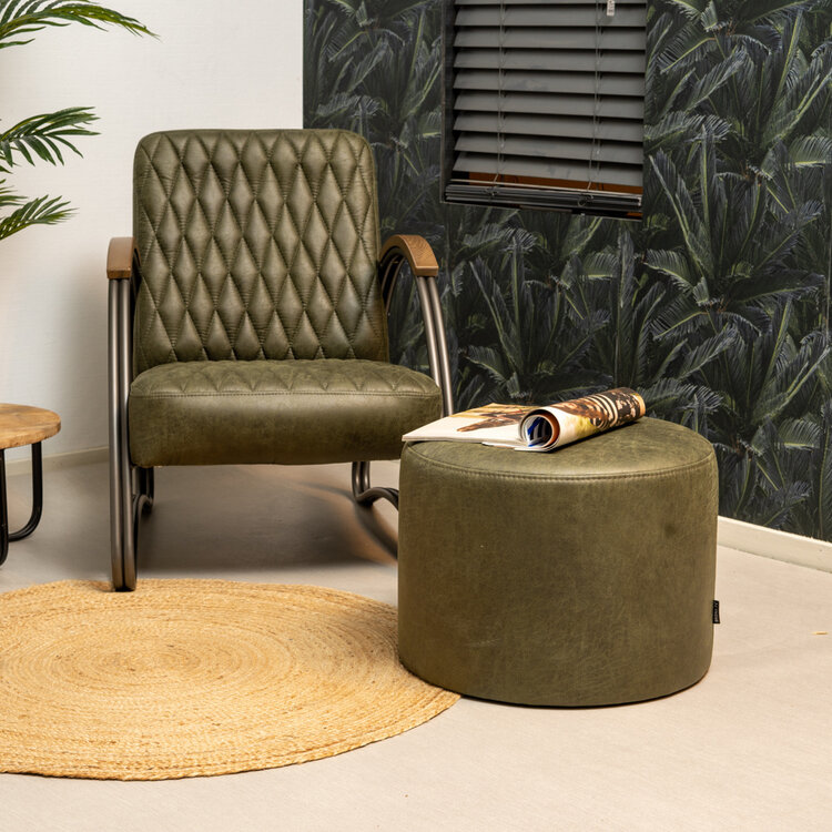 Eco-leren poef Kyla olijfgroen