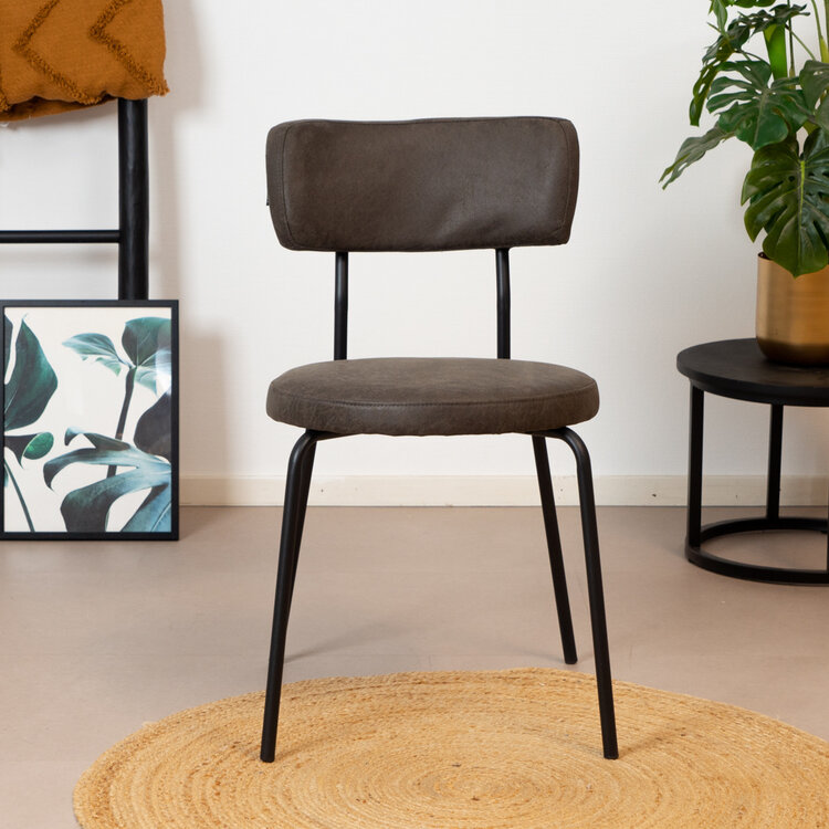 Industriële eetkamerstoel Lyon antraciet eco-leer stapelbaar