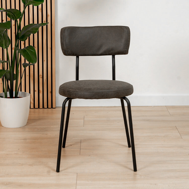 Industriële eetkamerstoel Lyon antraciet eco-leer stapelbaar