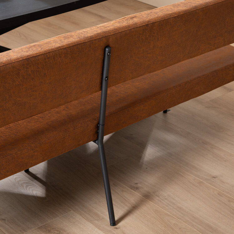 Industriële eetkamerbank Espen cognac eco-leer 190 cm