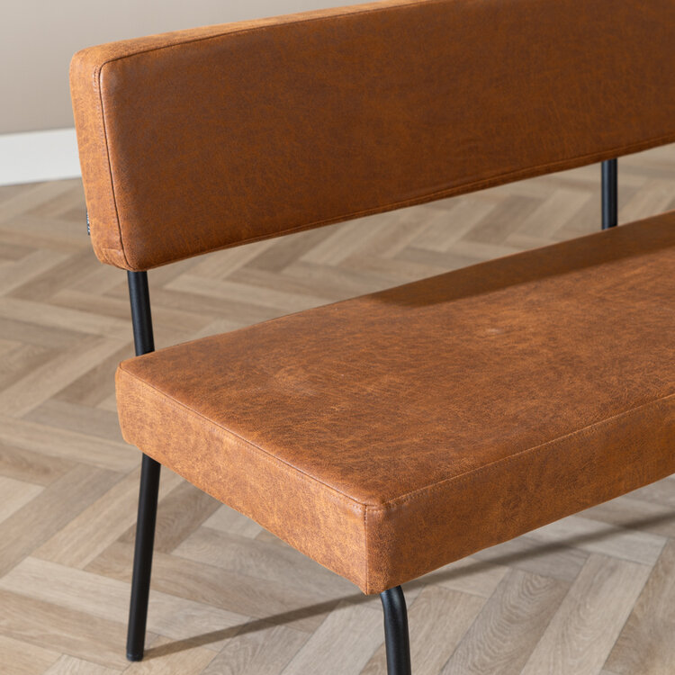 Industriële eetkamerbank Espen cognac eco-leer 190 cm
