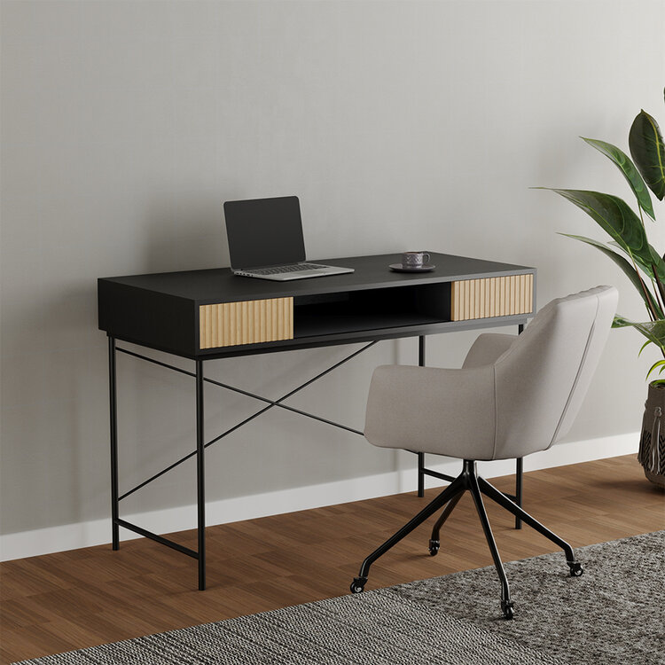 Bureau Maury zwart/blank eiken 120x55x77 cm