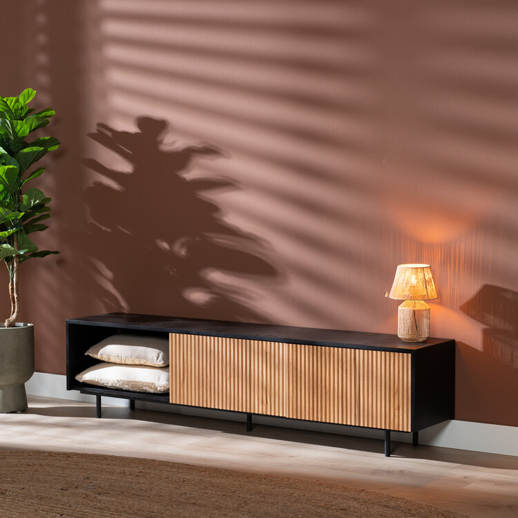 Tv-meubel Ray zwart/blank eiken 180 cm