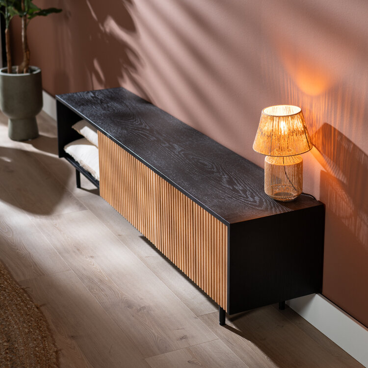 Tv-meubel Ray zwart/blank eiken 180 cm