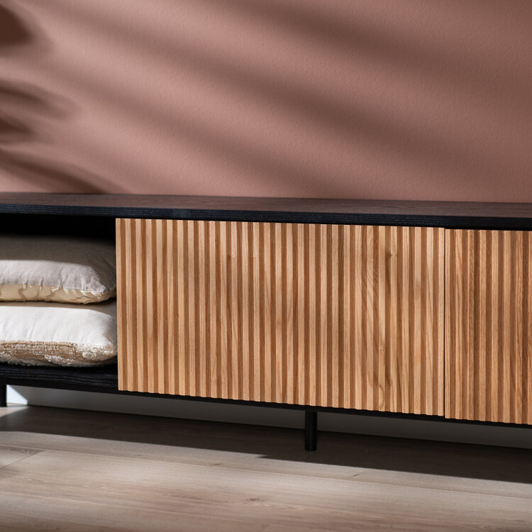 Tv-meubel Ray zwart/blank eiken 180 cm