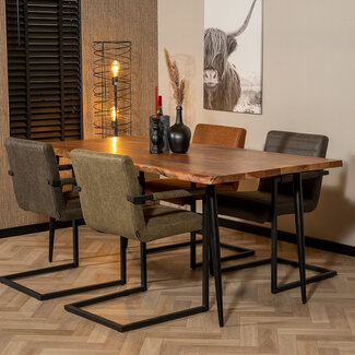 Eetkamertafel Richy acaciahout verstelbare tafelpoten 180 x 90 cm