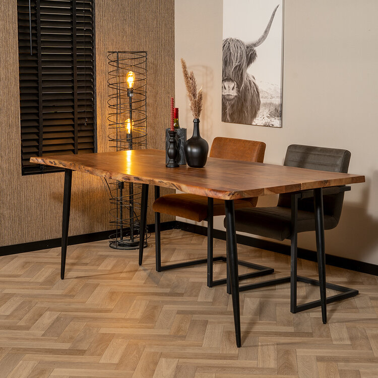 Eetkamertafel boomstam Richy acaciahout verstelbare tafelpoten 180 x 90 cm