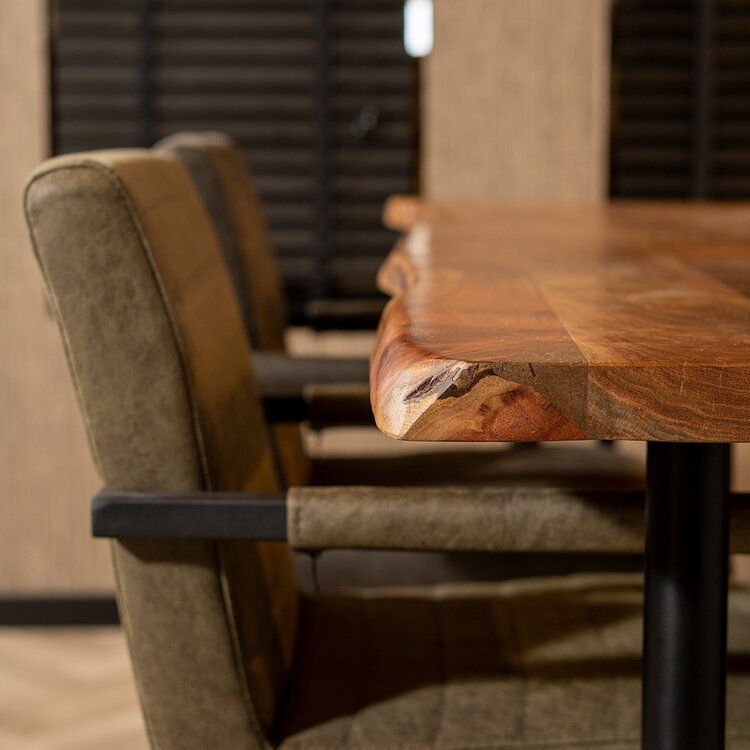 Eetkamertafel boomstam Richy acaciahout verstelbare tafelpoten 180 x 90 cm