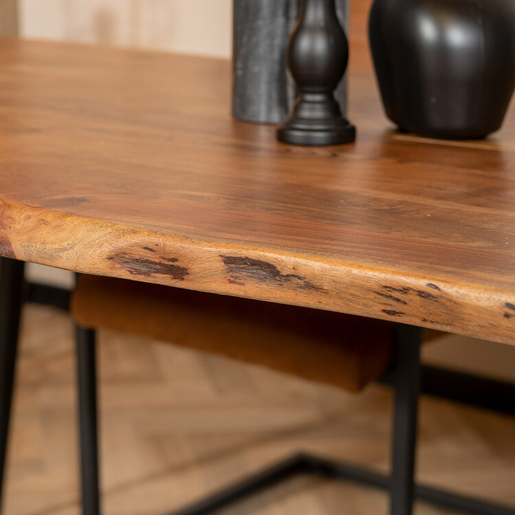Eetkamertafel boomstam Richy acaciahout verstelbare tafelpoten 180 x 90 cm