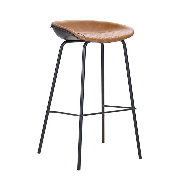 Industriële barkruk Minimal cognac/zwart PU leer 77 cm