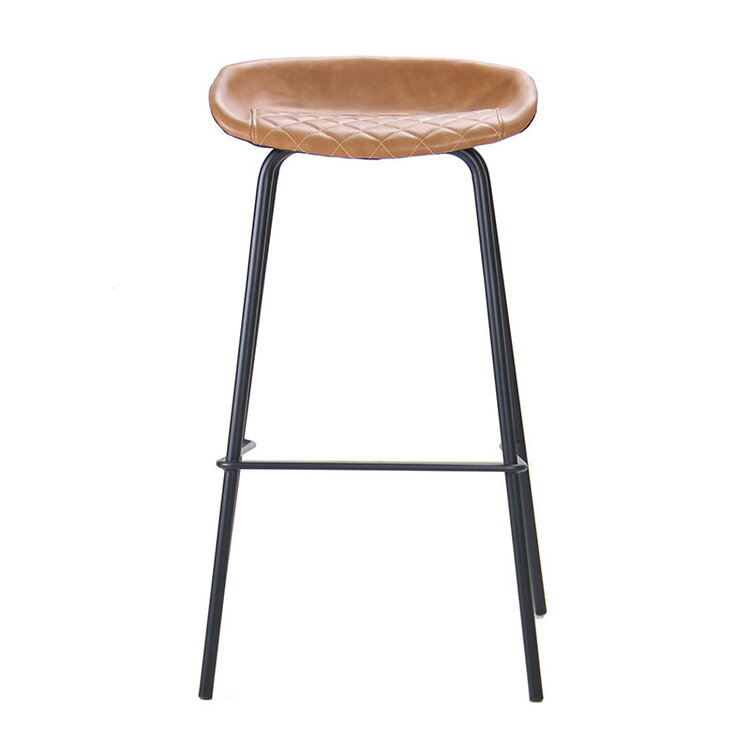 Industriële barkruk Minimal cognac/zwart PU leer 77 cm