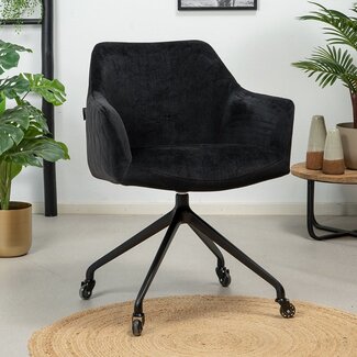 Eetkamerstoel met wieltjes Quinn zwart velvet