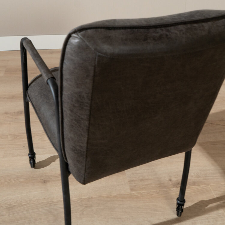 Eetkamerstoel met wieltjes Mila eco-leer antraciet