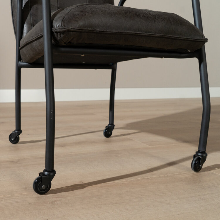 Eetkamerstoel met wieltjes Mila eco-leer antraciet