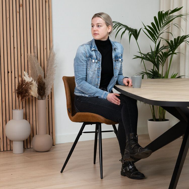 Industriële eetkamerstoel Barrel antraciet eco-leer