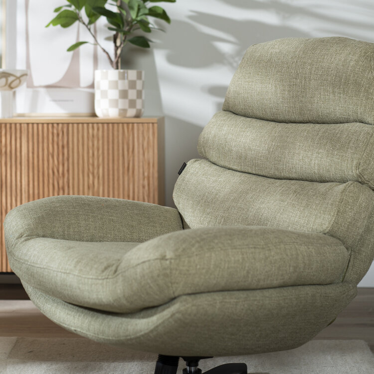 Draaifauteuil met hocker Palma linnen olijfgroen