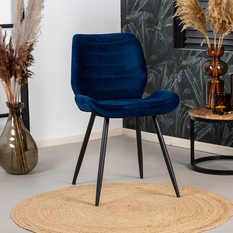 Velvet eetkamerstoel Toby donkerblauw