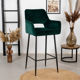 Velvet barkruk Mika donkergroen 78 cm