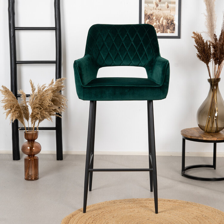 Velvet barkruk Mika donkergroen 78 cm