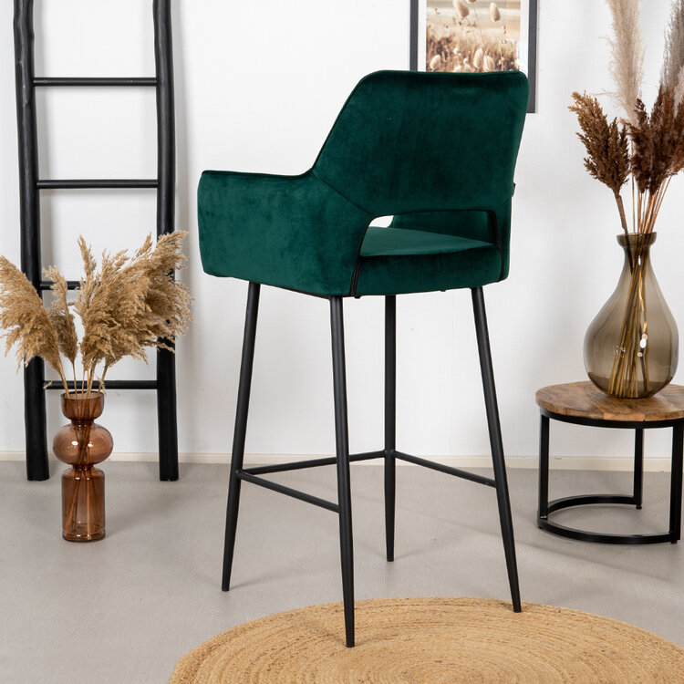 Velvet barkruk Mika donkergroen 78 cm