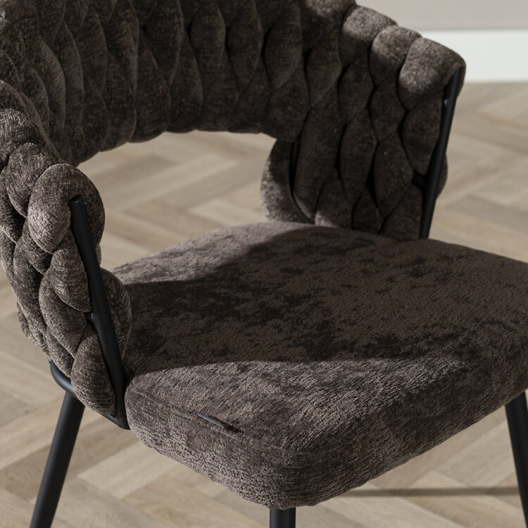 Eetkamerstoel Braid chenille bruin