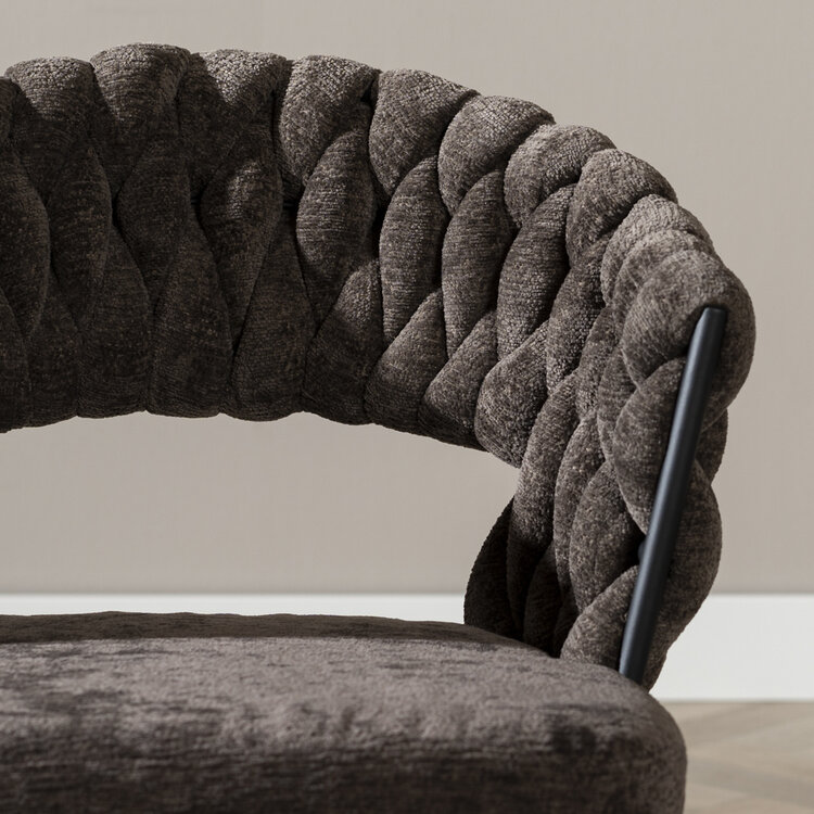 Eetkamerstoel Braid chenille bruin