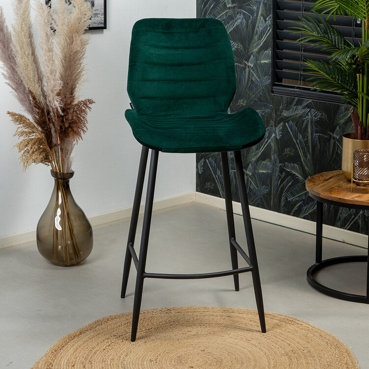 Velvet barkruk Toby donkergroen 71 cm