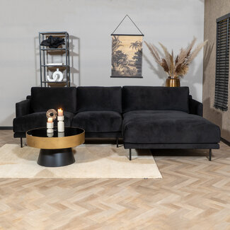 Velvet hoekbank Denver zwart rechts