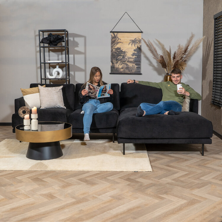 Velvet hoekbank Denver zwart rechts