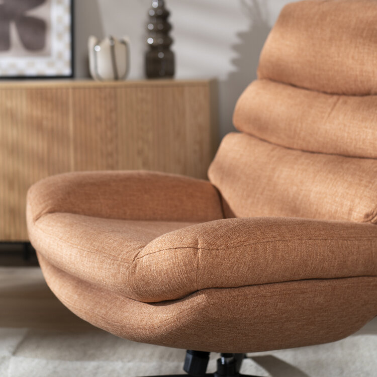 Draaifauteuil met hocker Palma linnen koper