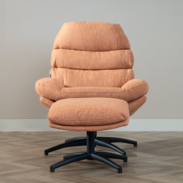 Draaifauteuil met hocker Palma linnen koper