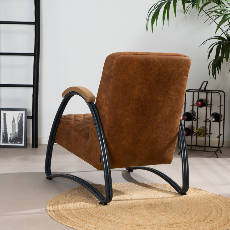 Industriële fauteuil Ivy eco-leer cognac