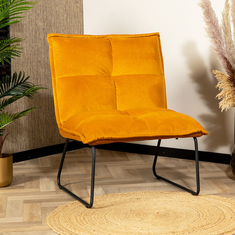 Velvet fauteuil Malaga okergeel