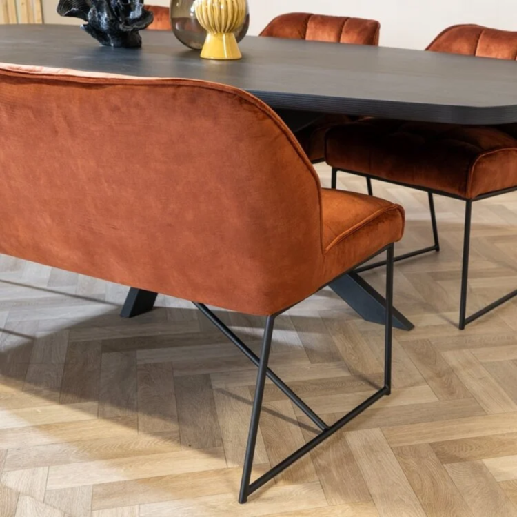 Velvet eetkamerbank Janna koper 220 cm