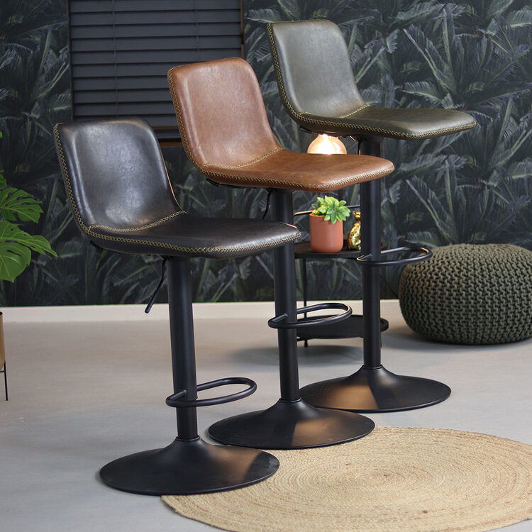 Industriële Barkruk Texas draaibaar eco-leer olijfgroen 60-76cm