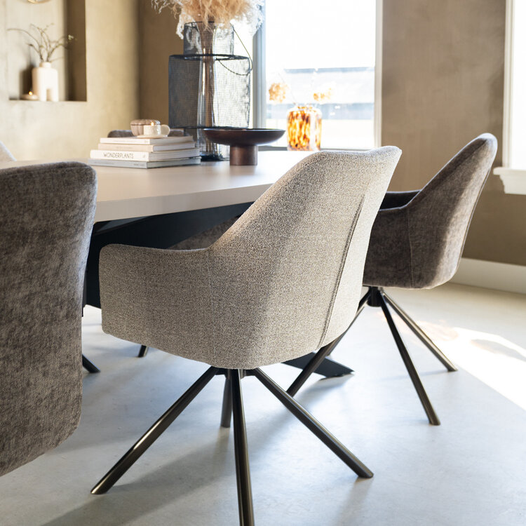 Draaibare eetkamerstoel Kay draaibaar gemêleerde stof off white/bruin