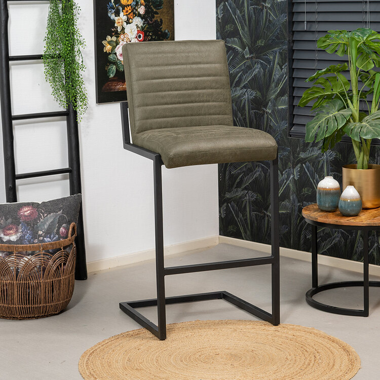 Industriële barkruk Block olijfgroen eco-leer 79cm