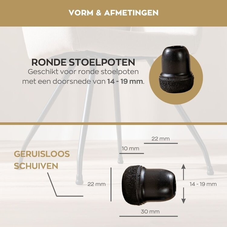 Vloerbeschermer set (voor 4 poten) zwart Ø14-19 mm
