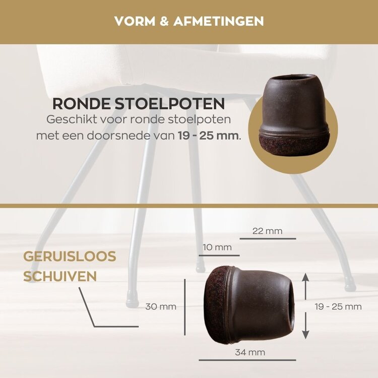 Vloerbeschermer set (voor 4 poten) bruin Ø19-25 mm