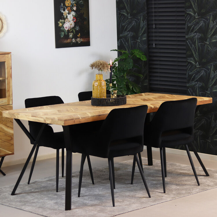 Industriële eettafel visgraat Hunter acaciahout 180 x 90 cm